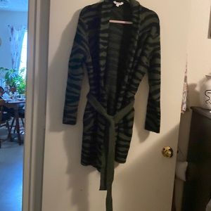 Long sweater w/ tie belt.